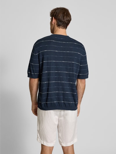 SELECTED HOMME Regular Fit Strickshirt aus Baumwoll-Leinen-Mix Modell 'BERG SUN' Marine 5