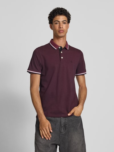 Jack & Jones Slim fit poloshirt met logostitching, model 'PAULOS' Bordeaux gemêleerd - 4