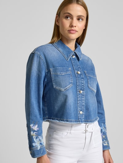 Marc Cain jeansjack met motiefprint en franjeszoom Blauw - 3