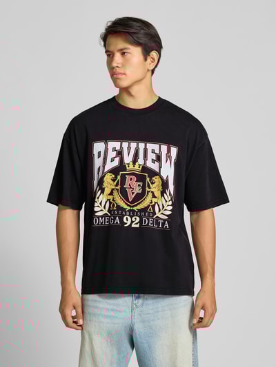REVIEW T-shirt met labelprint en ronde hals Zwart - 4