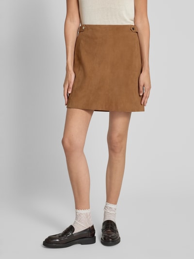 Christian Berg Woman Selection Minirock aus echtem Ziegenvelours mit Zier-Applikation Mittelbraun 4