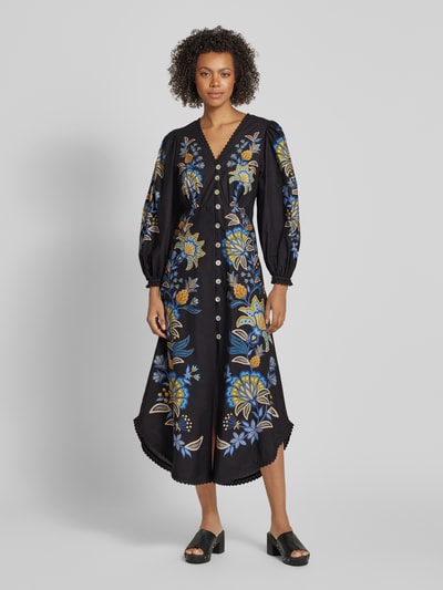 FARM RIO Maxi-jurk met geborduurde bloemen Ecru - 4