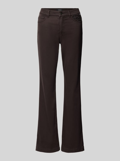 Produktfoto, Flared Fit Jeans mit Lyocell-Anteil von Marc Cain in dunklem Braun, elastischer Material-Mix, 5-Pocket-Design, Vorderansicht
