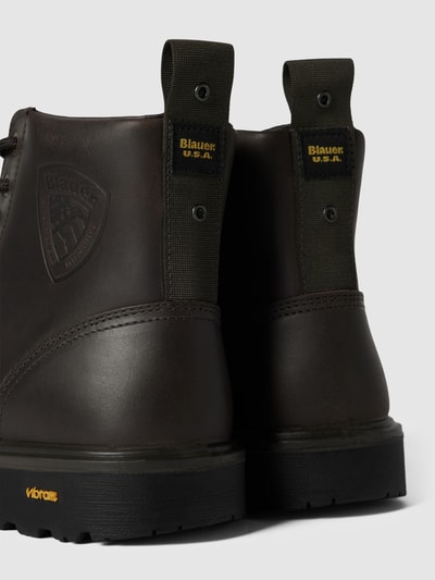 Blauer USA Boots van leer met labeldetails, model 'GUANTANAMO' Donkerbruin - 3