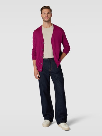 Christian Berg Men Strickjacke mit V-Ausschnitt und Knopfleiste Pink Melange 1