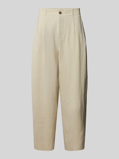 Produktfoto, cremefarbene Stoffhose aus Viskose-Leinen-Mix von MAISON KITSUNÉ, Balloon Fit, Eingrifftaschen, Kellerfalten, strukturierte Oberfläche