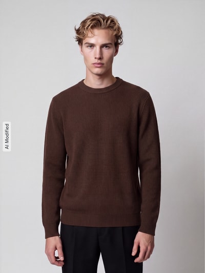 Selected Regular Fit Strickpullover aus reiner Baumwolle Modell 'DANE' Schoko 4