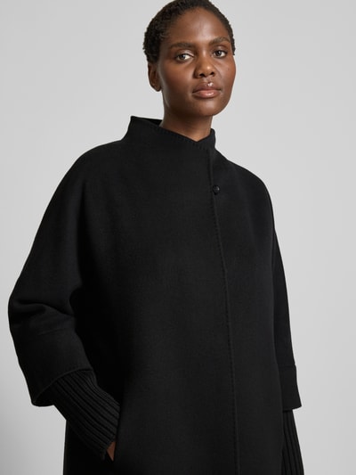 ICONS Cinzia Rocca Lange jas van scheerwol met opstaande kraag Zwart - 3