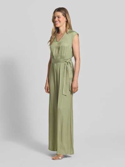 s.Oliver RED LABEL regular fit jumpsuit met tailleriem om te strikken Kaki - 1