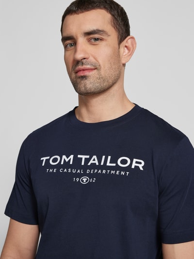 Tom Tailor Regular Fit T-Shirt aus reiner Baumwolle mit Label Print Marine 3