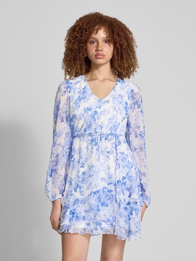 Only Getailleerde chiffon jurk met all-over motief, model 'MIRIAM' Wit - 4