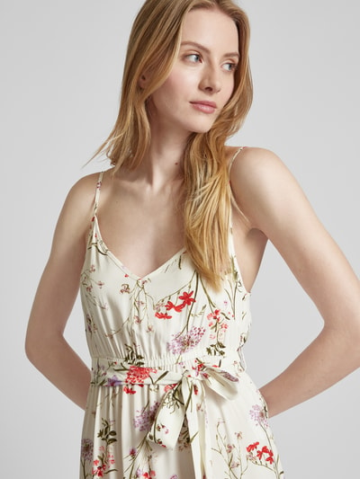 Vero Moda Długa sukienka z kwiatowym nadrukiem model ‘EASY JOY’ Beżowy 3