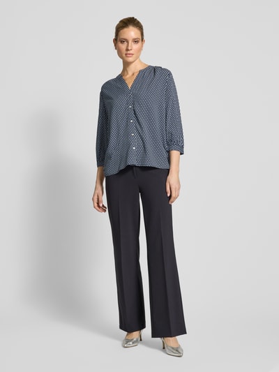 Tom Tailor Loose Fit Kurzarmbluse aus reiner Viskose mit Allover-Muster Dunkelblau 1