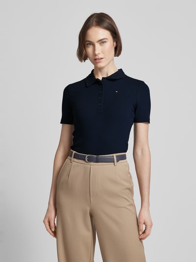 Tommy Hilfiger Koszulka polo o kroju slim fit z efektem prążkowania Granatowy 4