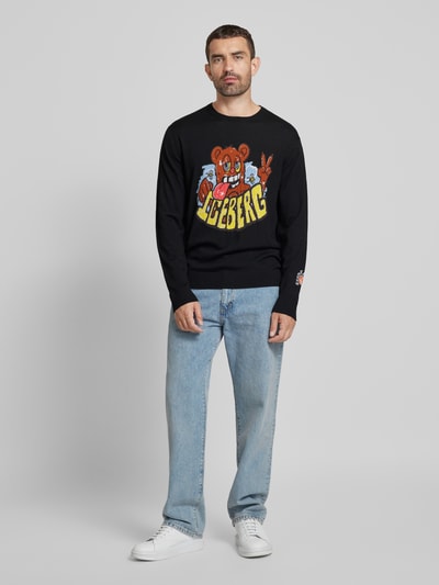 Iceberg Sweatshirt met ronde hals, model 'MAGLIA' Zwart - 1