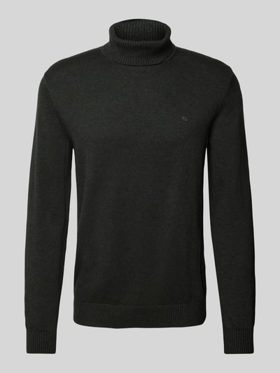 Christian Berg Men Rollkragenpullover mit Woll-Anteil und Label-Stitching Dunkelgruen Melange 1