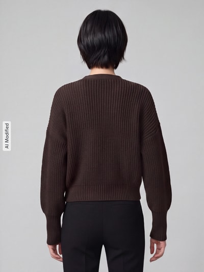VERO MODA kardigan rozpinany o kroju oversized z dekoltem w serek model 'LEA' Czekoladowy 5