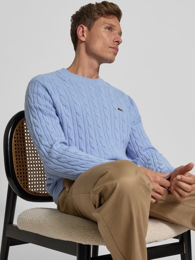 Lacoste Regular fit gebreide pullover van pure wol Lichtblauw - 3