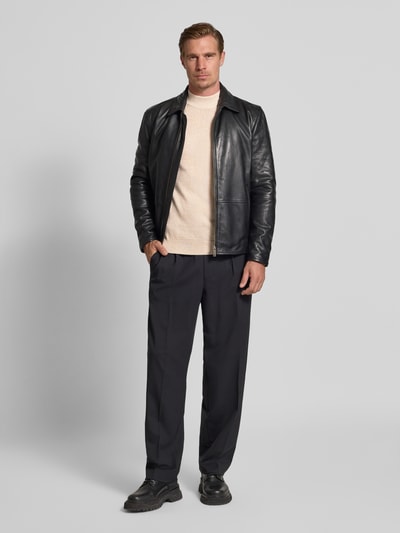 Christian Berg Men Gebreide pullover van een mix van merinowol met opstaande kraag Zand gemêleerd - 1