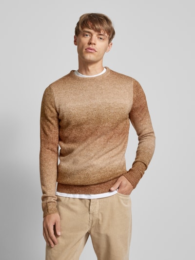 Blend Sweter z dzianiny z prążkowanymi wykończeniami Camel 4