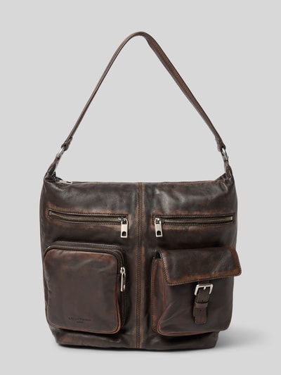 Produktfoto, braune Handtasche mit diversen Fächern Modell 'ANDREA HOBO' von LIEBESKIND BERLIN, genarbtes Leder, Reißverschlüsse, Schulterriemen