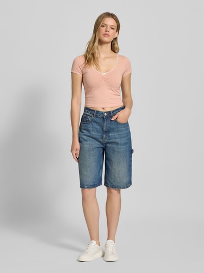 Review Kort T-shirt met V-hals Oudroze - 1