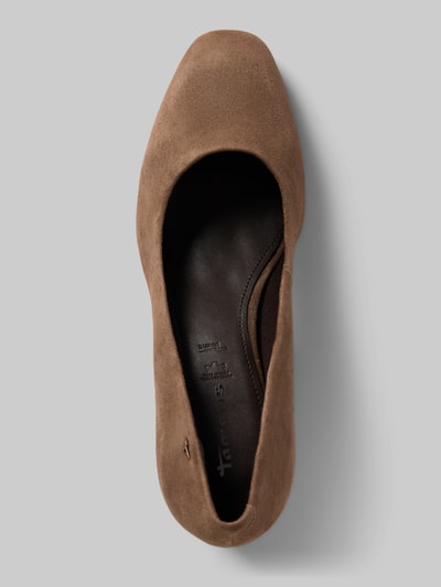 Produktfoto, Pumps in Velours-Optik von Tamaris, brauner Schuh mit glatter Oberfläche und eckiger Form, Damen Pumps von Tamaris.