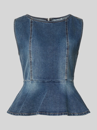 Gestuz Jeansbluse mit geripptem Rundhalsausschnitt Modell 'viva' Jeansblau 2