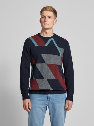 Tom Tailor Sweter o kroju regular fit z dzianiny z dodatkiem wełny z wielokolorowym, geometrycznym wzorem Bordowy 4