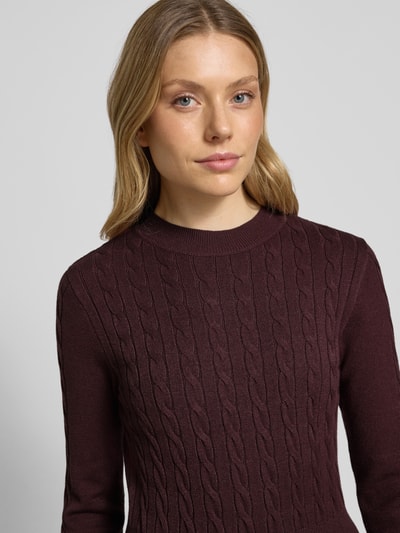 Zero Knielanges Strickkleid aus Viskose-Mix mit Zopfmuster Bordeaux 3