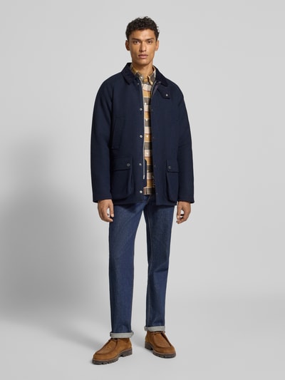 Barbour Regular fit wollen jack met corduroy, model 'BEDALE' Marineblauw - 1