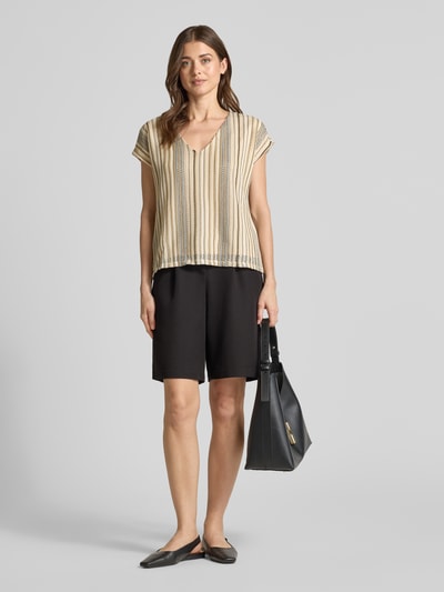 VERO MODA damski t-shirt o kroju regular fit z ażurowym wzorem model 'DEMI' Złamany biały 1