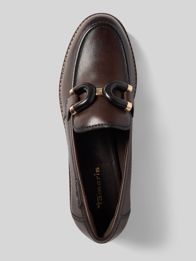 Produktfoto, Loafer aus echtem Rindsleder von Tamaris in dunklem Braun mit goldfarbenen Details, glatte Oberfläche, Damen Loafer von Tamaris