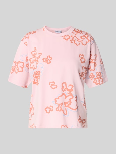 Produktfoto, T-Shirt im Allover-Look mit Rundhalsausschnitt von JAKE*S STUDIO WOMAN, rosa mit orangefarbenen Blumen, reine Baumwolle, Relaxed Fit