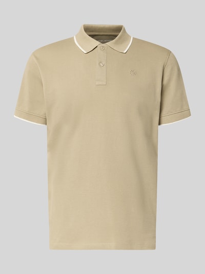 Produktfoto, Regular Fit Poloshirt mit Logo-Stitching Modell 'Hedin' von Blend aus reiner Baumwolle, kurzärmelig, beige, glatte Struktur