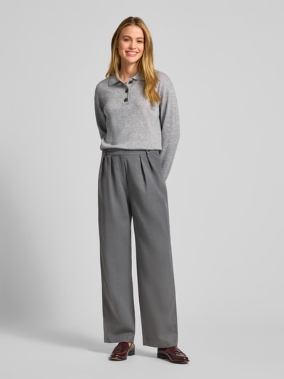 Jake*s Casual Regular Fit Longsleeve aus reinem Kaschmir mit Knopfleiste Silber Melange 1