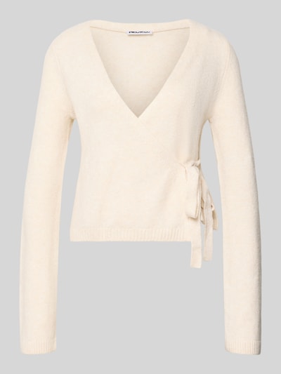 REVIEW Strick-Cardigan in Wickeloptik Offwhite Melange 2