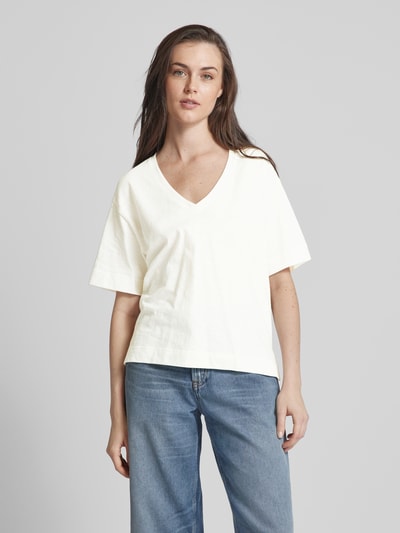 Esprit T-Shirt in unifarbenem Design mit V-Ausschnitt Offwhite 4