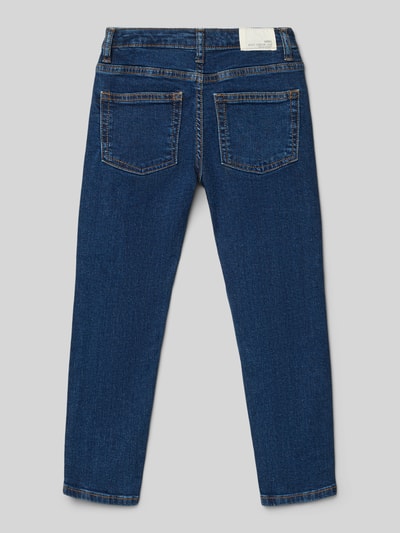 Produktfoto, Jeans mit 5-Pocket-Design von Mango in Dunkelblau, Baumwoll-Elasthan-Mix, Slim Fit, strukturierte Oberfläche, Rückansicht