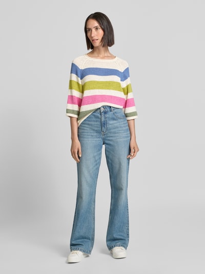 Oui Gebreide pullover van katoenmix Kaki - 1