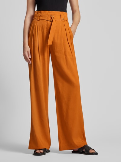 Marc Cain Flared Leinenhose mit Gürtel Cognac 4