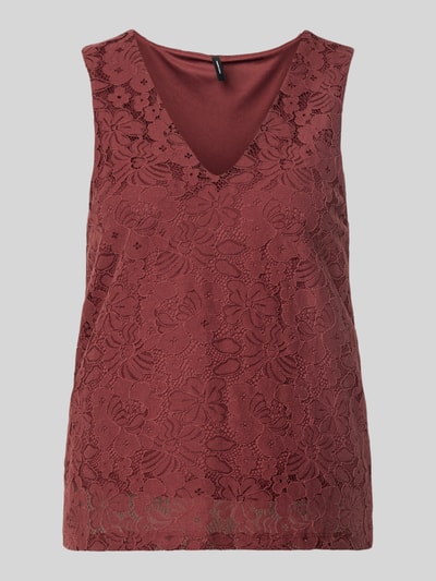 Produktfoto, Regular Fit Trägertop aus Baumwoll-Mix Modell 'HONEY' von Vero Moda in Rot, Optik: Unifarben, Spitzen-Muster, V-Ausschnitt, breite Träger, Materialverarbeitung: Spitze.