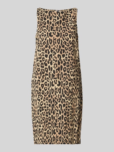 Produktfoto, Minikleid aus Viskose-Mix mit Leinen-Viskose-Anteil und U-Boot-Ausschnitt Modell 'PRISILLA' von Vila, Straight Fit, Seitliche Eingrifftaschen, Rückseite und Brustweite bei Größe 36: 90 cm bzw. 46 cm, braunes Leopardenmuster, glatte Textur
