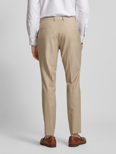 HUGO Spodnie o kroju regular fit z zakładkami w pasie model ‘Hesten’ Beżowy 5