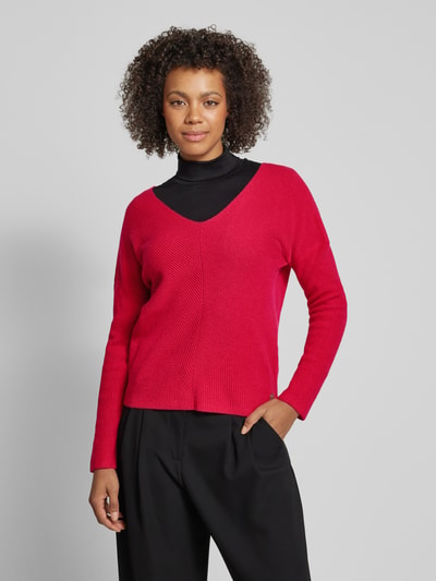 Fynch-Hatton Kasjmier gebreide pullover met V-hals Felroze - 4