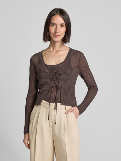 MANGO Strickjacke mit Vorderseite zum Binden Modell 'GERANIO' Dunkelbraun 4