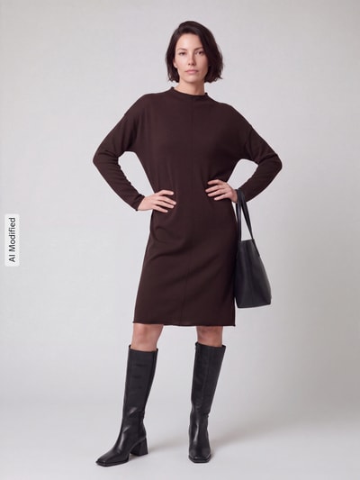 s.Oliver RED LABEL Knielanges Kleid mit Seitenschlitzen Dunkelbraun 1