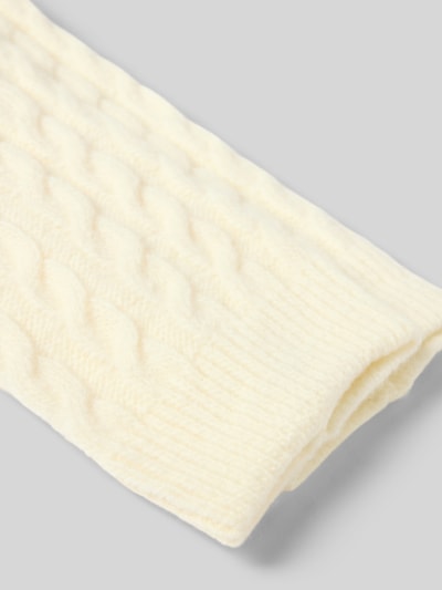 Produktfoto, Socken mit Zopfmuster von camano in Creme, weiche Struktur, wärmendes Design, elastisches Rippbündchen, Norweger-Look