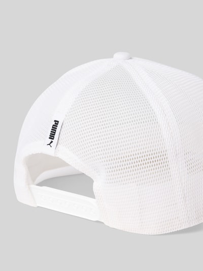 Produktfoto, weiße Basecap mit Label-Print von PUMA PERFORMANCE, reine Baumwolle, semitransparenter Einsatz, verstellbarer Verschluss