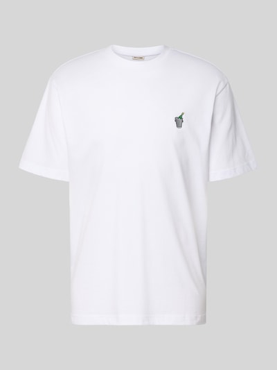 Produktfoto, Relaxed Fit T-Shirt aus reiner Baumwolle Modell 'FRED' von Only & Sons, Optik: Unifarben, Label-Patch, Motiv-Stitching, Rundhals, Kurzarm, Materialverarbeitung: Jersey, Material: Reine Baumwolle, weiß, glatte Oberfläche